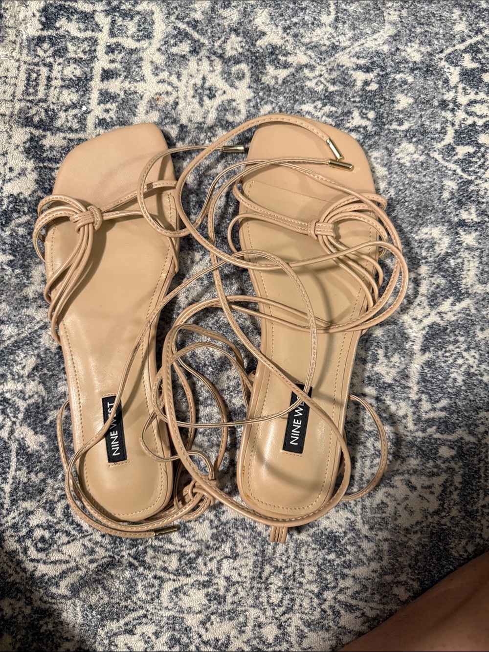 Nine West Beige Lace-Up Square Toe Sandals